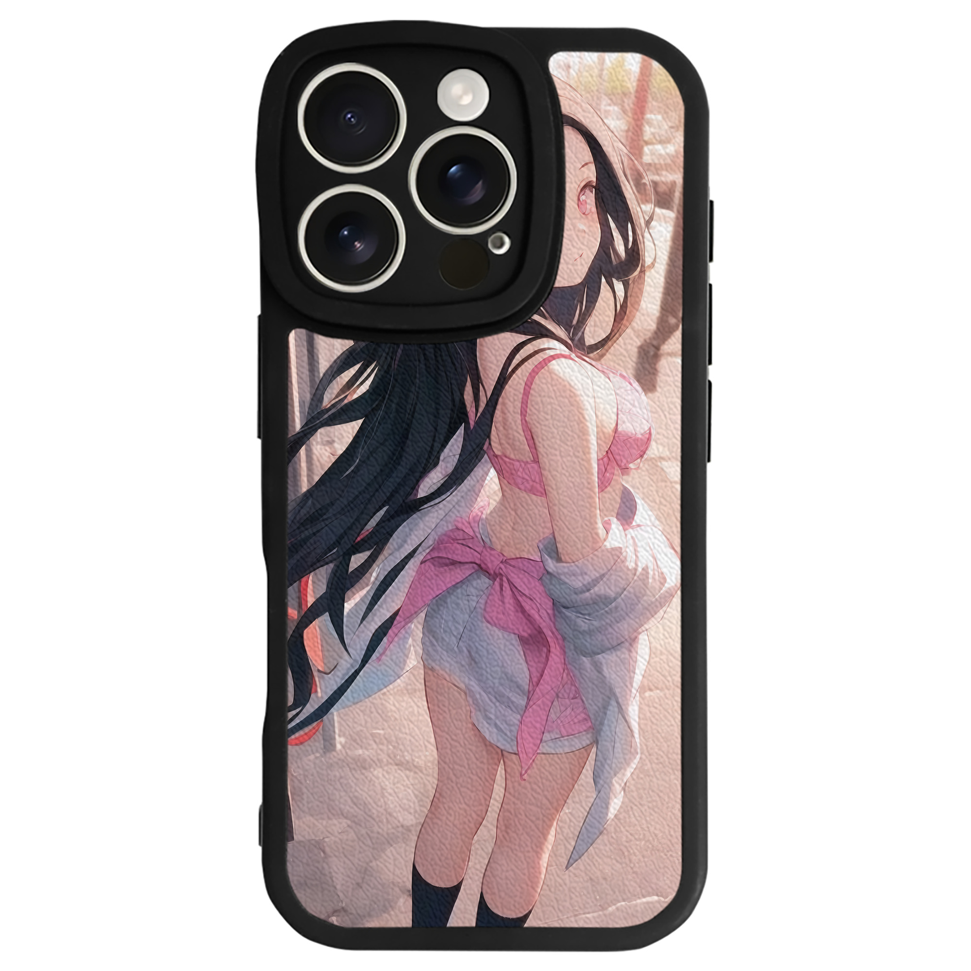 （画像用） 鬼滅の刃（きめつのやいば）竈門 禰󠄀豆子／かまど ねずこ Kamado Nezuko 【iPhone 16シリーズ対応】シリコンスマホケース（レザー調） 材質：シリコン